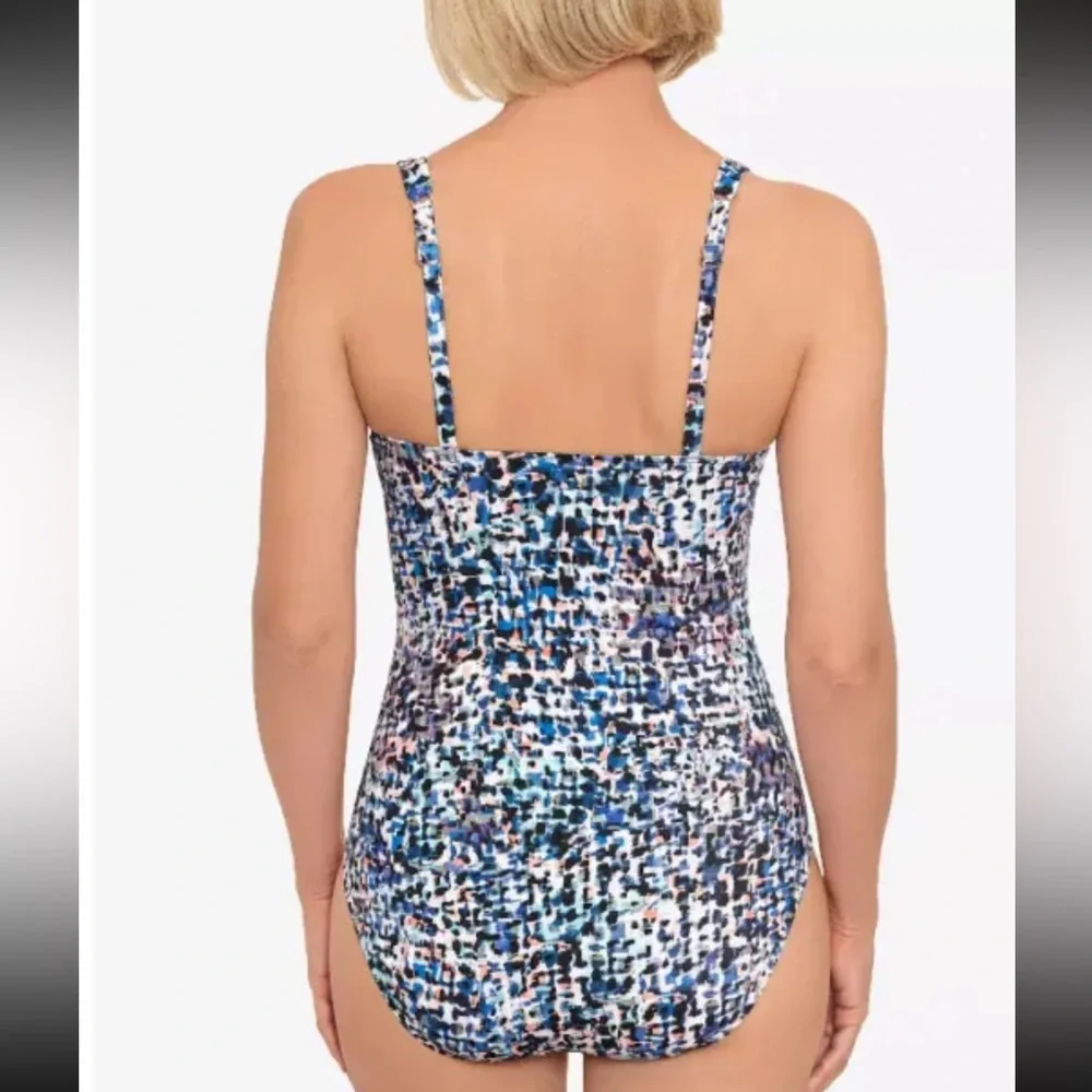 Swim Solutions Women Shirred-Front Tummy Control One Piece Swimsuit Sz 12 10598 - Picture 8 of 9